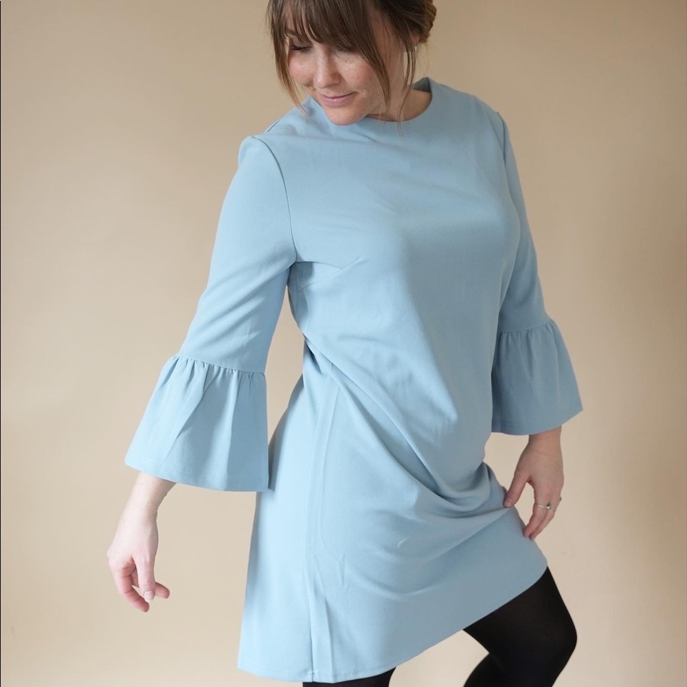 She and Sky baby blue midi dress with boho sleeves.